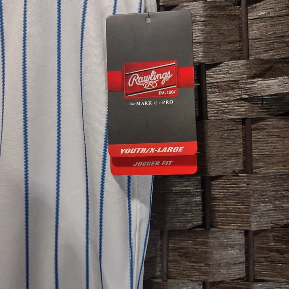 Rawlings Jogger Fit White Blue Pinstripe Baseball Pants Youth XL - Picture 3 of 5